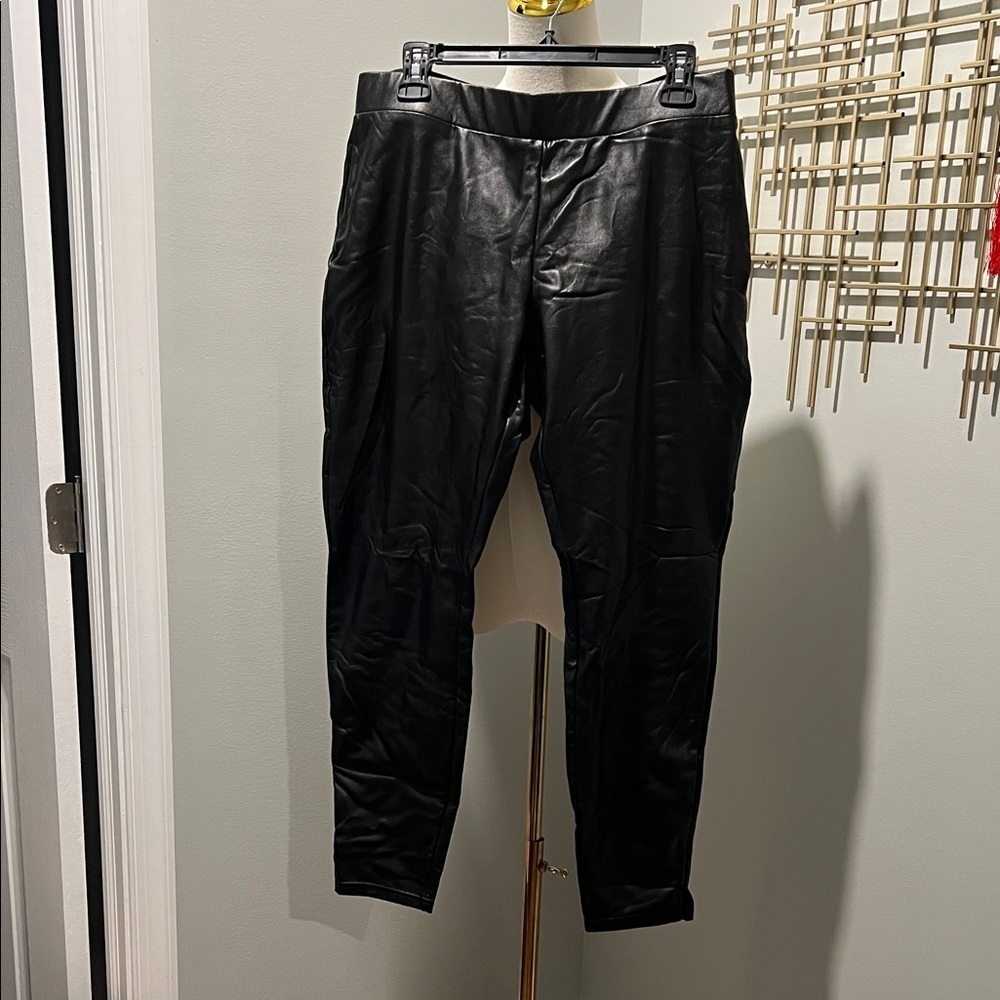 HUE Black Faux Leather Pants